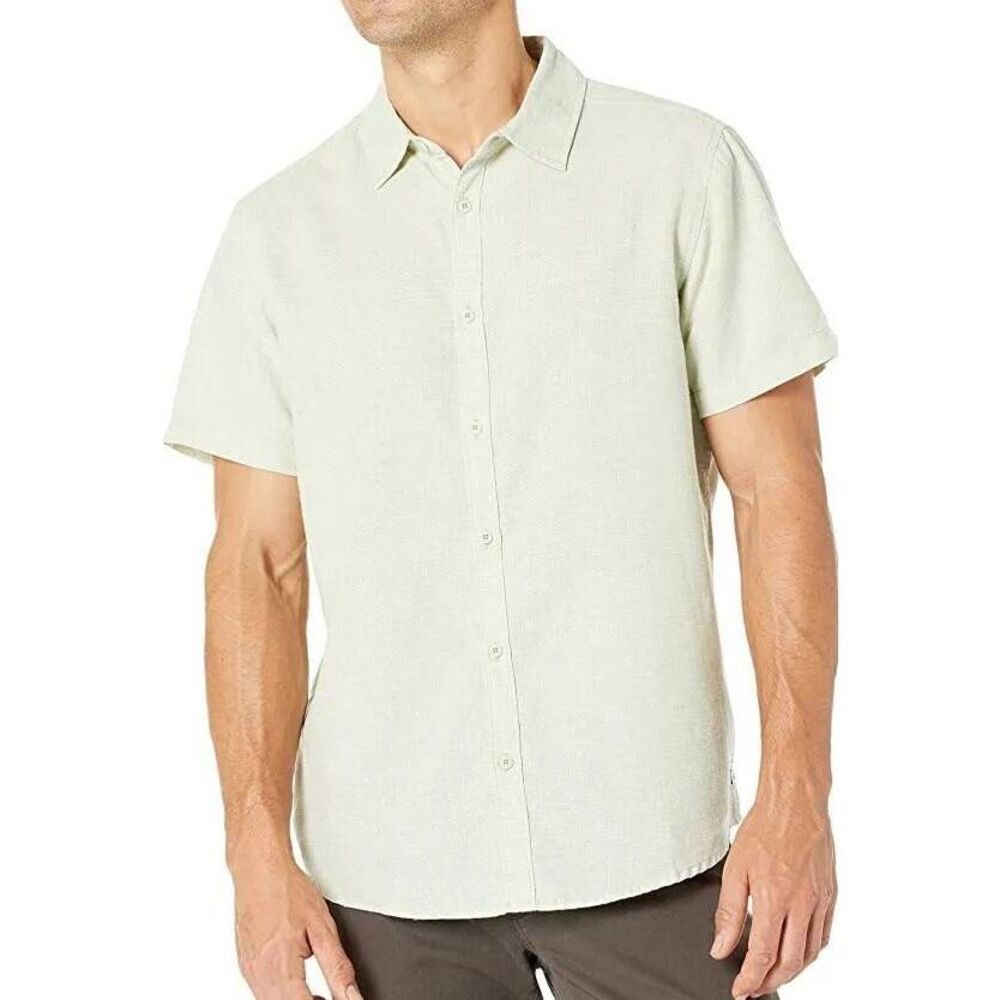 Prana Men Light Green Sage Lindores Short Sleeve Shirt Button Up Hemp Blend